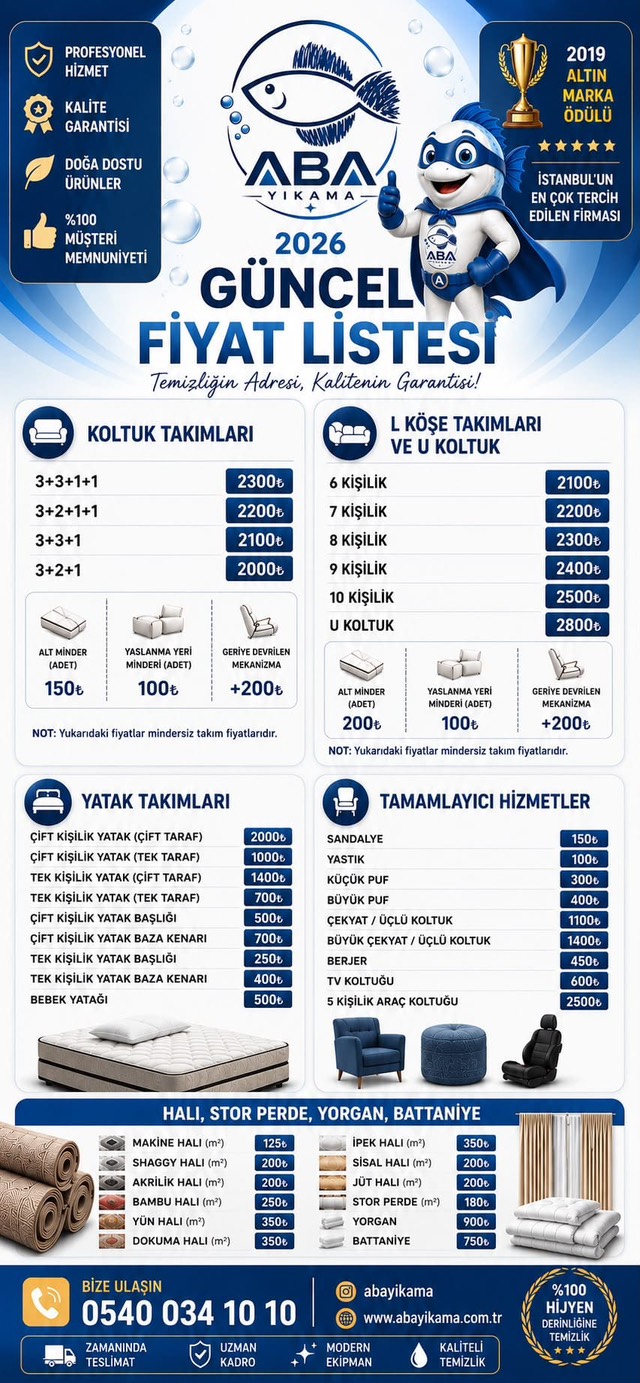 ABA Yıkama 2026 Güncel Fiyat Listesi
